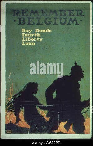 Remember Belgium. Buy Bonds Fourth Liberty Loan., ca. 1918 - ca. 1918 Stock Photo