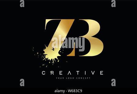 ZB Z B Letter Logo with Gold Melted Metal Splash Vector Design Illustration. Stock Vector