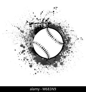 Grunge ink blots background with outline baseball symbol Stock Vector