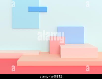 series of geometric figures that form an asymmetrical podium. 3d render image Stock Photo