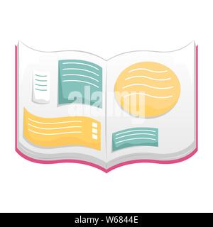 Open book with illustrations. Paper document. Flat vector illustration in cartoon style. Stock Vector