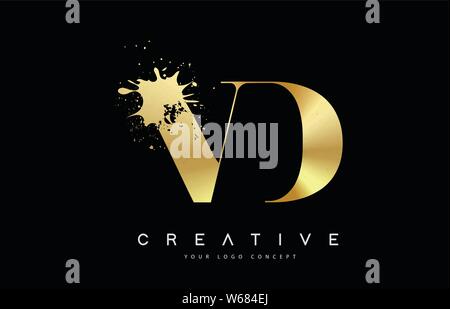 VD V D Letter Logo with Gold Melted Metal Splash Vector Design Illustration. Stock Vector