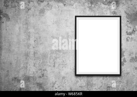 blank picture frame on vintage wall - blank canvas mockup Stock Photo