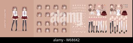 Anime Manga Girl Cartoon Characters For Animation Motion Design The Initial Default Pose Parts Of The Body Eight Emotions Many Parts Of Hands Sc Stock Vector Image Art Alamy