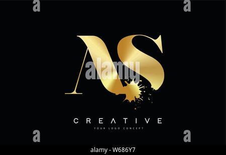 AS A S Letter Logo with Gold Melted Metal Splash Vector Design Illustration. Stock Vector