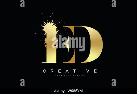 ED E D Letter Logo with Gold Melted Metal Splash Vector Design Illustration. Stock Vector