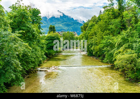 View of Traun River in Bad Ischl, a spa town in Austria Stock Photo