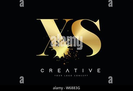 XS X S Letter Logo Design with Black Ink Watercolor Splash Spill Vector Illustration. Stock Vector
