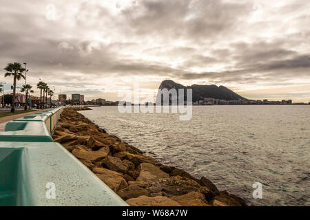 Views of the Rock of Gibraltar from La Linea de la Concepcion, Spain, on a beautiful and sunny summer day Stock Photo