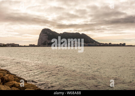 Views of the Rock of Gibraltar from La Linea de la Concepcion, Spain, on a beautiful and sunny summer day Stock Photo