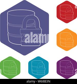 Blocked database icon, outline style Stock Vector
