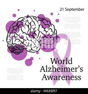 Alzheimer day background with brain silhouette and purple circles Stock Vector