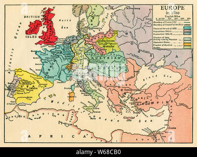 Map of Europe in 1810 during the Napoleonic Wars. Color halftone Stock Photo