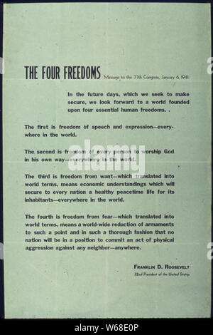 THE FOUR FREEDOMS - MESSAGE TO THE 77TH CONGRESS Stock Photo - Alamy