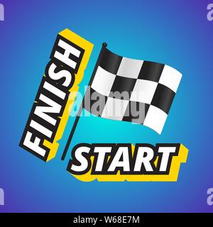 Start and finish text with checkered flag Stock Vector