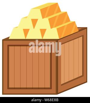Gold bars in a wooden box illustration Stock Vector