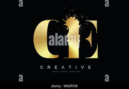 CE C E Letter Logo with Gold Melted Metal Splash Vector Design Illustration. Stock Vector