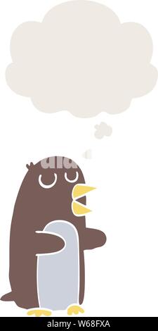 cartoon penguin with thought bubble in retro style Stock Vector