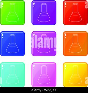 Laboratory flask icons set 9 color collection Stock Vector