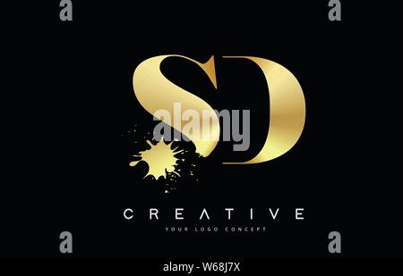 SD S D Letter Logo with Gold Melted Metal Splash Vector Design Illustration. Stock Vector