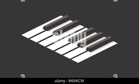 Keyboard piano in an octave for icons or logo on a wide dark background. In isometric style. Black and white contrast. Stock Vector