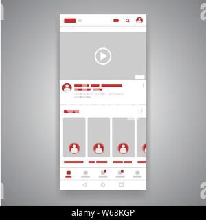 Smartphone social media mobile video youtube player interface. Play video online mock up. UI window with navigation icon. Vector illustration. Stock Vector