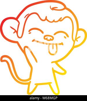 warm gradient line drawing of a funny cartoon monkey waving Stock Vector