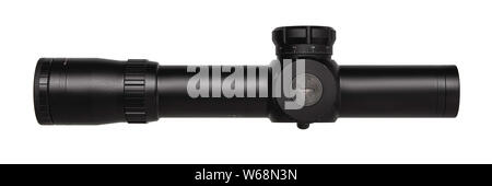 modern black optical scope for weapon isolated on white. sight scope isolated on white background Stock Photo