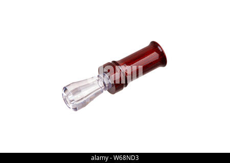 Hunting decoy on a white background. Decoy duck. Hunting duck call isolated on white back. Stock Photo