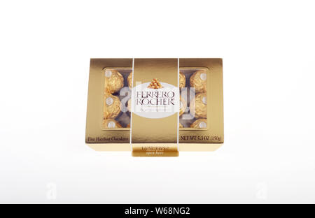 Ferrero Rocher fine hazelnut chocolates candy box Stock Photo