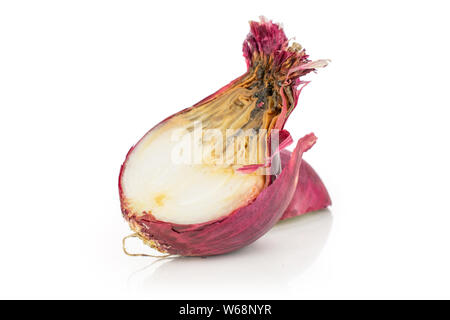 Group of two halves of stale red onion isolated on white background Stock Photo