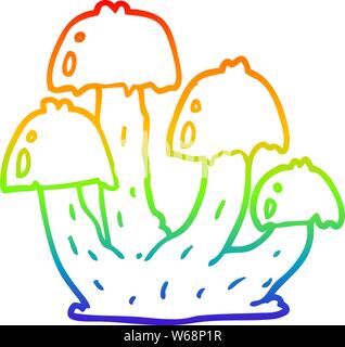 rainbow gradient line drawing of a cartoon mushrooms Stock Vector