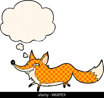 cartoon sly fox with thought bubble in comic book style Stock Vector
