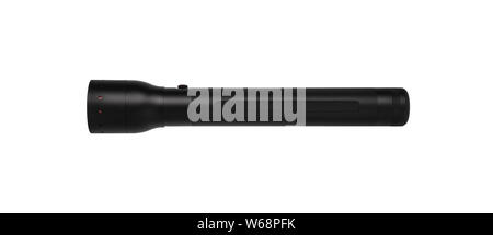 modern black metal flashlight isolated on white background Stock Photo