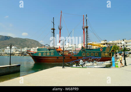 Pirate ship in Hersonissos harbour a popular tourist attraction in the Greek island Crete Stock Photo