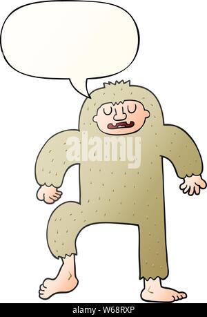 cartoon bigfoot with speech bubble in smooth gradient style Stock Vector