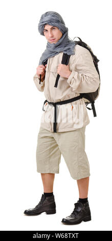 wildman - tourist with backpack on a white background Stock Photo