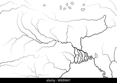 World Map of The GANGES RIVER Valley & Delta: Ganges River And Brahmaputra River, and their Delta, India, Himalayas, Nepal, Bengal, Bangladesh, Myanma Stock Photo