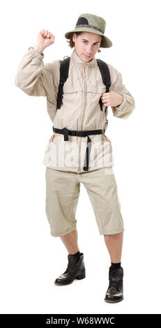 Man with backpack isolated on white Stock Photo - Alamy