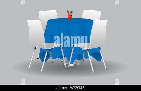 Blue Modern round table with white chairs. Vector illustration. Stock Vector