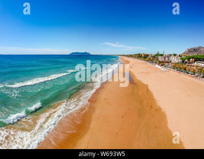 Panoramic sea landscape with Terracina, Lazio, Italy. Scenic resort town village with nice sand beach and clear blue water. Famous tourist destination Stock Photo
