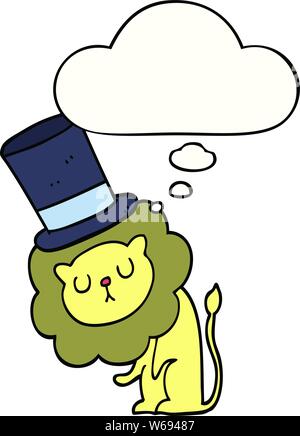 cute cartoon lion wearing top hat with speech bubble sticker Stock ...