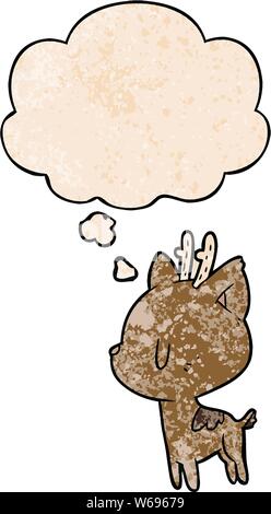 cartoon deer with thought bubble in grunge texture style Stock Vector