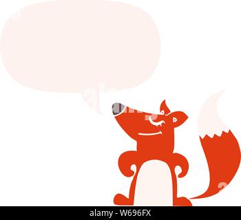 cartoon fox with speech bubble in retro style Stock Vector