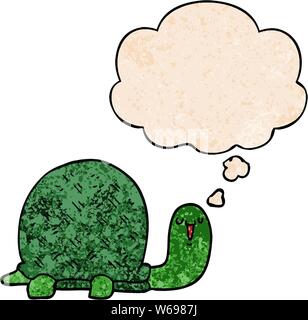 cute cartoon turtle with thought bubble in grunge texture style Stock Vector