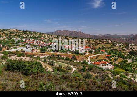 Panoramic view on Kato Lefkara - is the most famous village in the Troodos Mountains. Limassol district, Cyprus, Mediterranean Sea. Mountain landscape Stock Photo