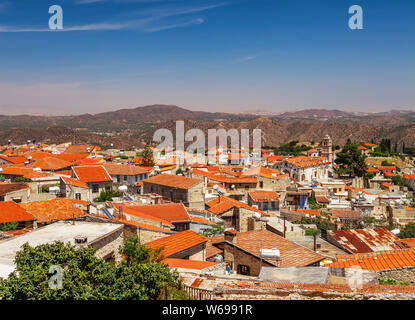 Panoramic view on Kato Lefkara - is the most famous village in the Troodos Mountains. Limassol district, Cyprus, Mediterranean Sea. Mountain landscape Stock Photo