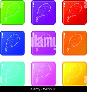 Vaping juice bottle icons set 9 color collection Stock Vector