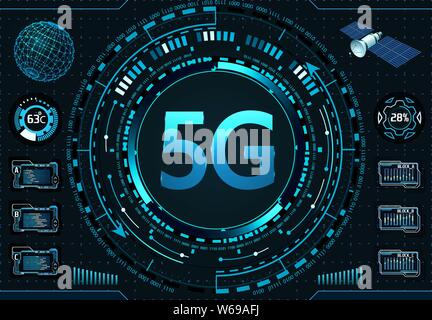 5G New wireless high-speed Internet connection and Wi-Fi. Spunnik navigation. Illustration Stock Vector