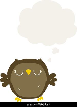 cartoon owl with thought bubble in retro style Stock Vector